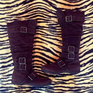 Anna Brown below the Knee Boots with Buckle Details